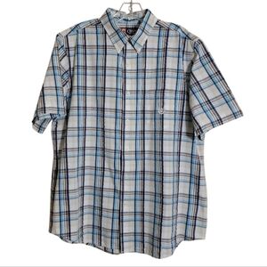 Chaps men button down short sleeve plaid shirt size large